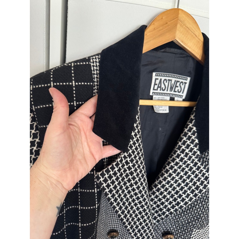 80s/90s Vintage East West Back White Multi Pattern Double Breasted Blazer Large - Picture 3 of 10